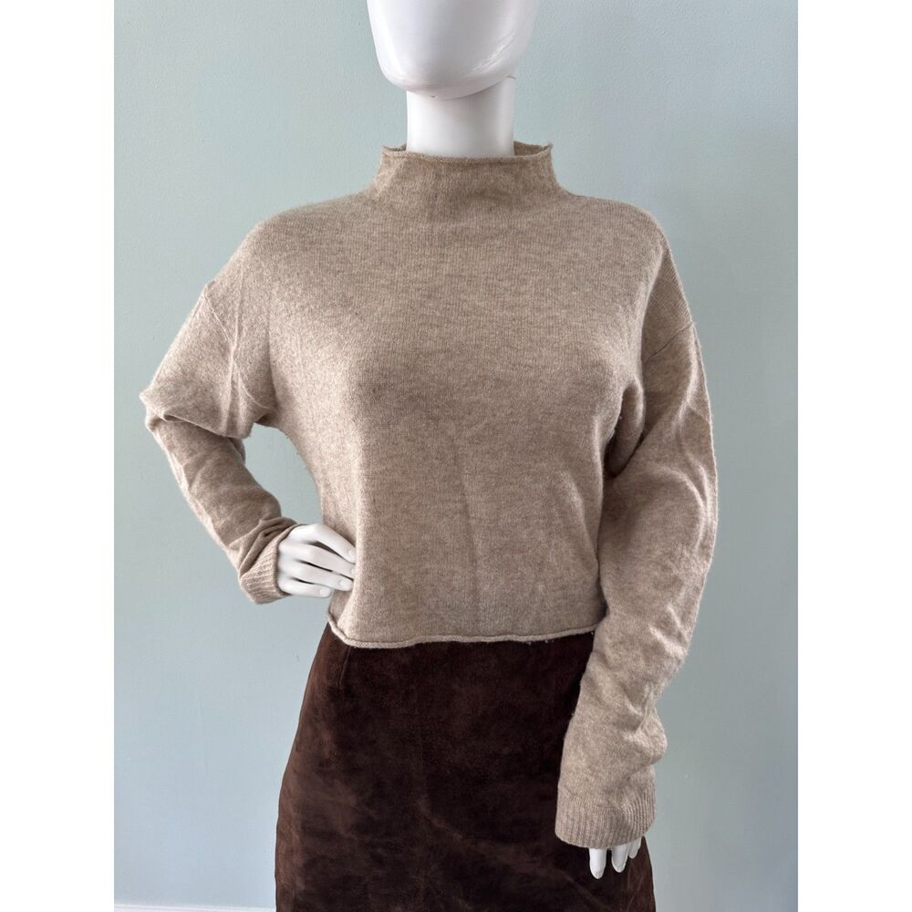 Reformation Recycled Cashmere Blend Crop Roll Neck Sweater size S Oatmeal Tan